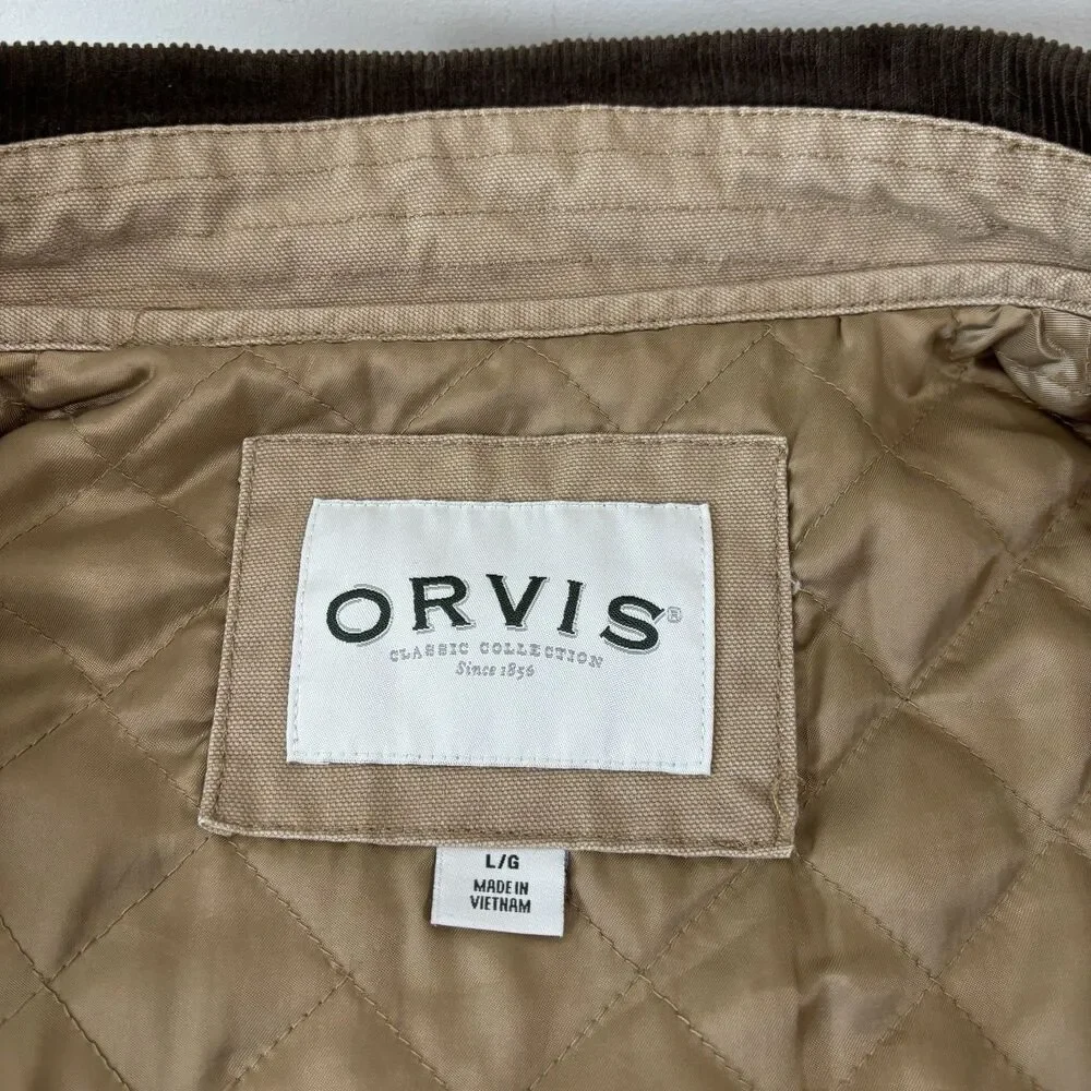 Orvis Field Barn Canvas Jacket Chore Coat Quilted Lining Men L Brown Corduroy